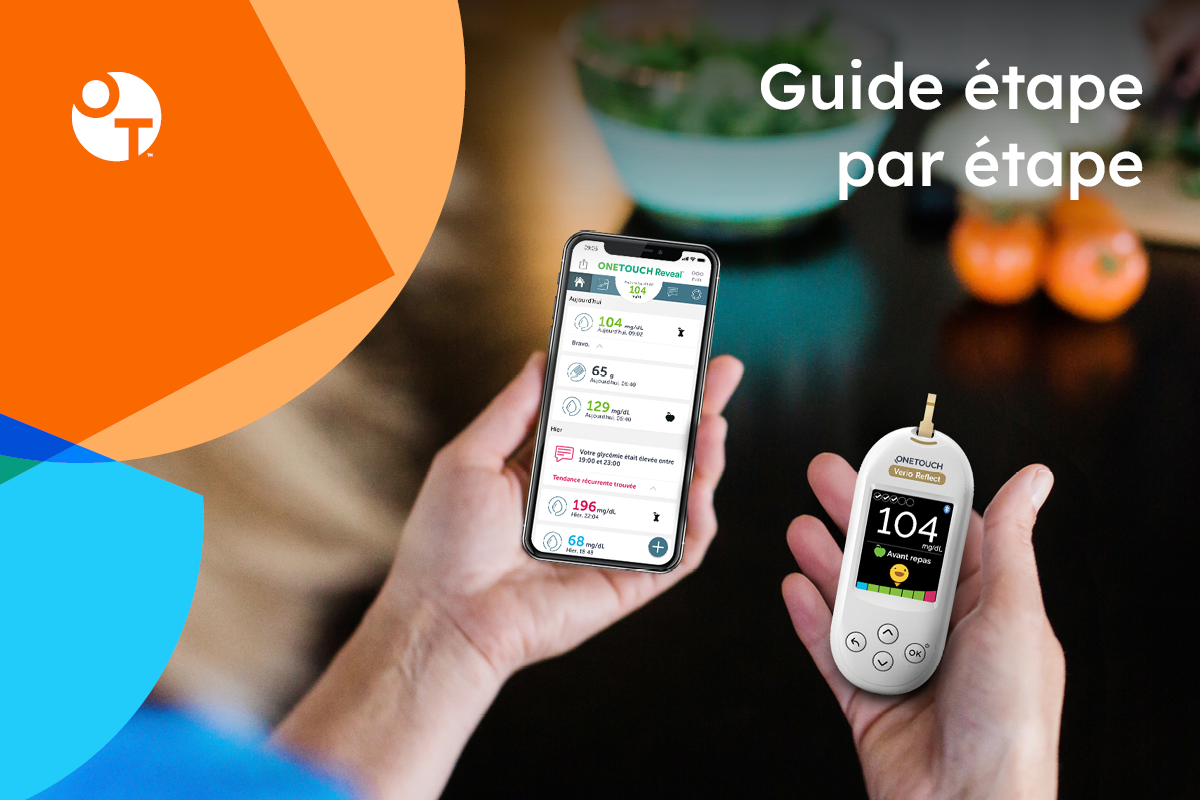 Application de suivi de la glycémie sur téléphone avec un glucomètre.