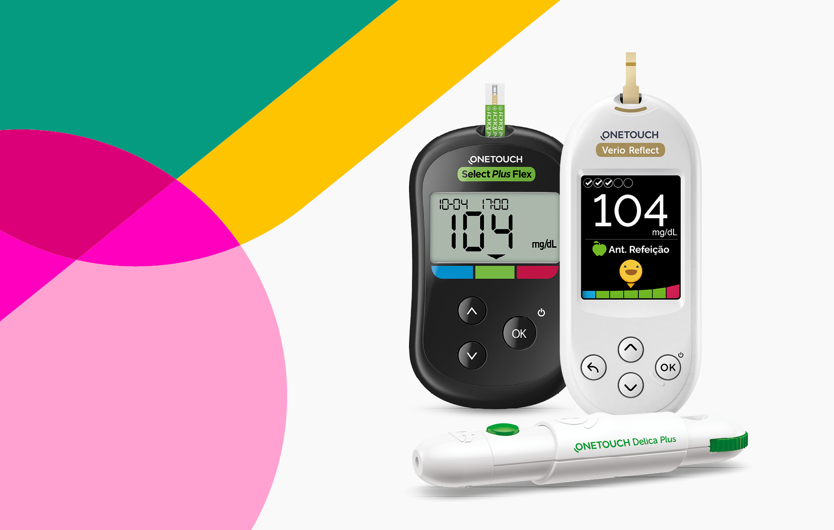 Deux glucomètres OneTouch avec une lancette pour tests de glycémie.